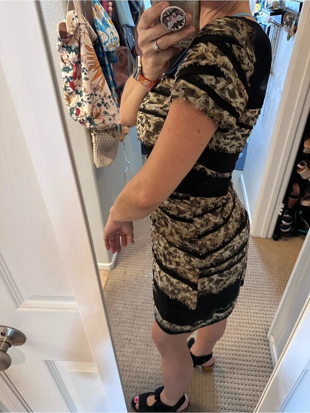 Diane von Furstenberg Silk Blend Textured Bodycon Dress M Abstract